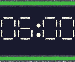 デジタル時計 イラスト クレヨン風 6時 グリーン 無料