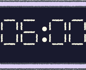 デジタル時計 イラスト クレヨン風 6時 ラベンダー 無料