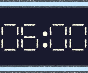 デジタル時計 イラスト クレヨン風 6時 スカイブルー 無料