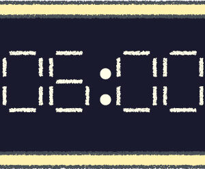 デジタル時計 イラスト クレヨン風 6時 イエロー 無料