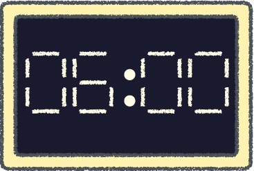 デジタル時計 イラスト クレヨン風 6時 イエロー 無料