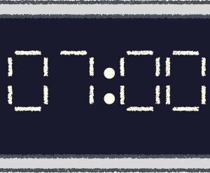 デジタル時計 イラスト クレヨン風 7時 グレー 無料