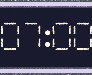 デジタル時計 イラスト クレヨン風 7時 ラベンダー 無料