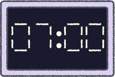 デジタル時計 イラスト クレヨン風 7時 ラベンダー 無料