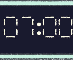 デジタル時計 イラスト クレヨン風 7時 ミント 無料