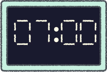 デジタル時計 イラスト クレヨン風 7時 ミント 無料