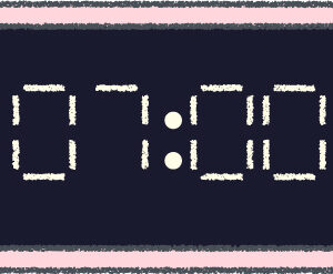デジタル時計 イラスト クレヨン風 7時 ピンク 無料