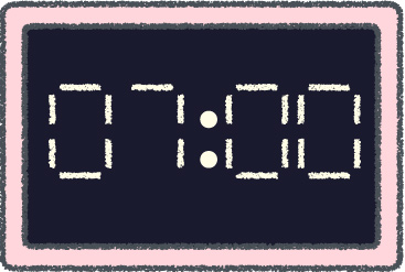 デジタル時計 イラスト クレヨン風 7時 ピンク 無料