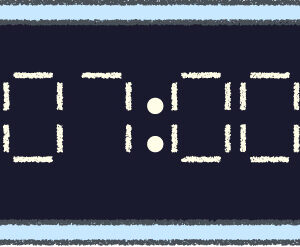 デジタル時計 イラスト クレヨン風 7時 スカイブルー 無料