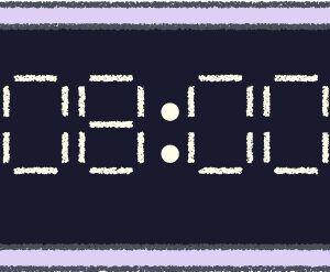 デジタル時計 イラスト クレヨン風 8時 ラベンダー 無料