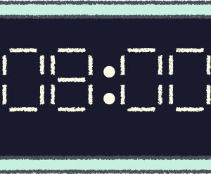 デジタル時計 イラスト クレヨン風 8時 ミント 無料