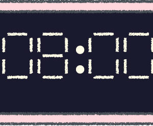 デジタル時計 イラスト クレヨン風 8時 ピンク 無料