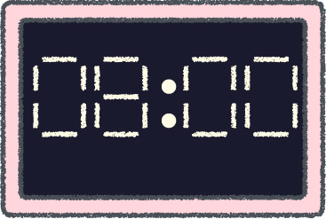 デジタル時計 イラスト クレヨン風 8時 ピンク 無料