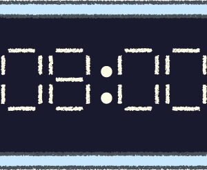 デジタル時計 イラスト クレヨン風 8時 スカイブルー 無料