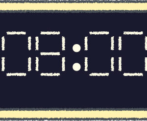 デジタル時計 イラスト クレヨン風 8時 イエロー 無料
