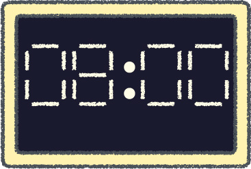 デジタル時計 イラスト クレヨン風 8時 イエロー 無料