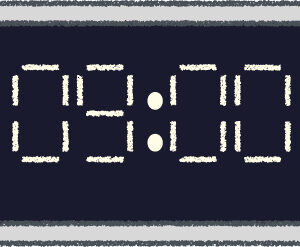 デジタル時計 イラスト クレヨン風 9時 グレー 無料