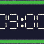 デジタル時計 イラスト クレヨン風 9時 グリーン 無料