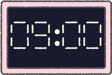 デジタル時計 イラスト クレヨン風 9時 ピンク 無料