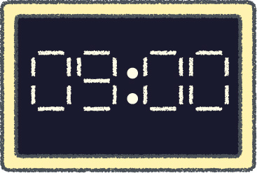 デジタル時計 イラスト クレヨン風 9時 イエロー 無料