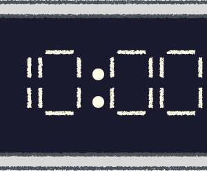 デジタル時計 イラスト クレヨン風 10時 グレー 無料