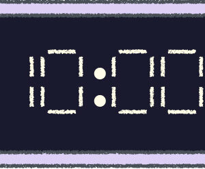 デジタル時計 イラスト クレヨン風 10時 ラベンダー 無料