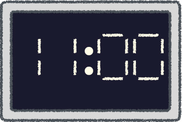 デジタル時計 イラスト クレヨン風 11時 グレー 無料