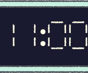 デジタル時計 イラスト クレヨン風 11時 ミント 無料