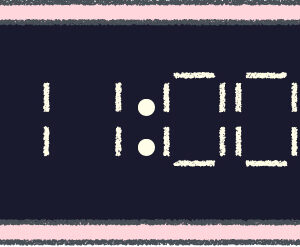 デジタル時計 イラスト クレヨン風 11時 ピンク 無料