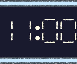 デジタル時計 イラスト クレヨン風 11時 スカイブルー 無料