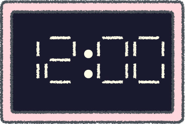 デジタル時計 イラスト クレヨン風 12時 ピンク 無料