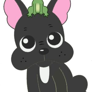 フレンチブルドッグ イラスト 頭の上にカエル 梅雨 ちょんまる ゆるかわ シンプル クレヨン風 かわいい 無料