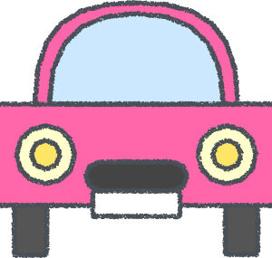 軽自動車 イラスト クレヨン風 ピンク 正面 無料