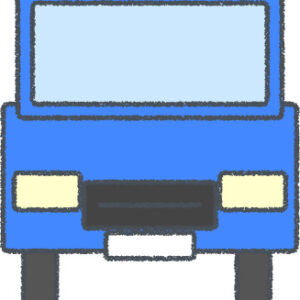 ミニバン イラスト クレヨン風 ブルー 正面 無料