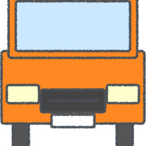 ミニバン イラスト クレヨン風 オレンジ 正面 無料