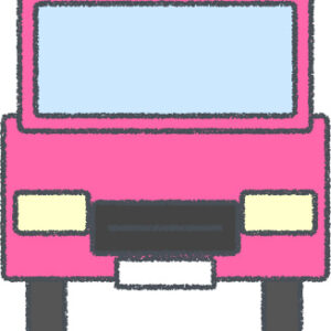ミニバン イラスト クレヨン風 ピンク 正面 無料