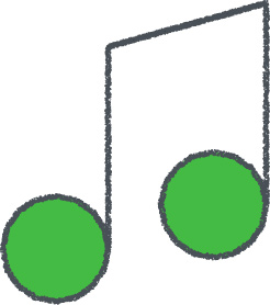 音符 イラスト グリーン クレヨン風 音楽・学校 無料