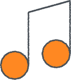 音符 イラスト オレンジ クレヨン風 音楽・学校 無料