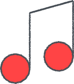 音符 イラスト レッド クレヨン風 音楽・学校 無料