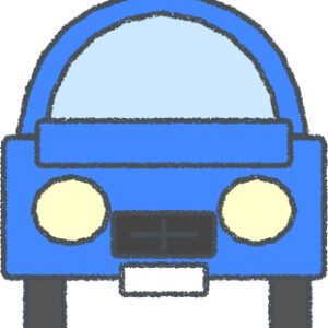 セダン イラスト クレヨン風 ブルー 正面 無料