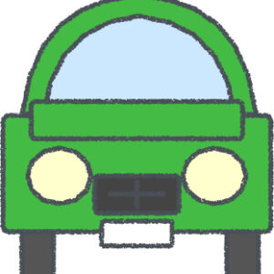 セダン イラスト クレヨン風 グリーン 正面 無料