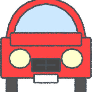 セダン イラスト クレヨン風 レッド 正面 無料