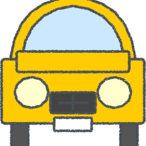 セダン イラスト クレヨン風 イエロー 正面 無料