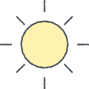太陽 イラスト イエロー クレヨン風 夏・天気 無料