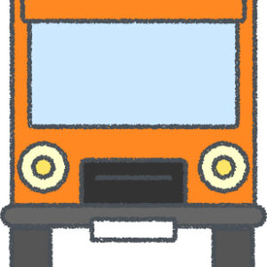 トラック イラスト クレヨン風 オレンジ 正面 無料