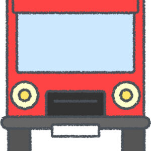トラック イラスト クレヨン風 レッド 正面 無料